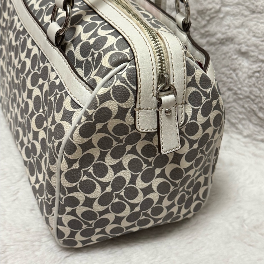 Coach Chelsea Heritage Satchel Gray & Pink Signature Stripe Tote with White Trim - Picture 6 of 13